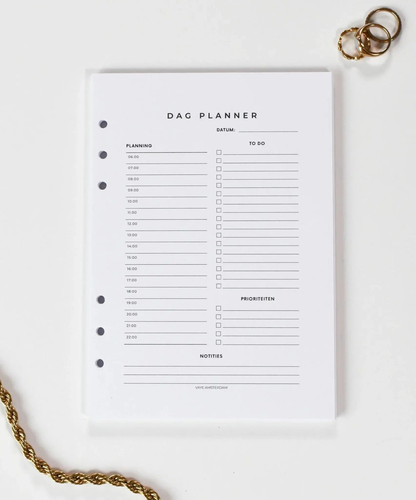 Dagoverzicht planner Vaye Amsterdam