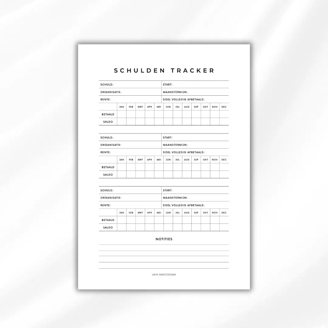 Schulden tracker - Digital download Vaye Amsterdam