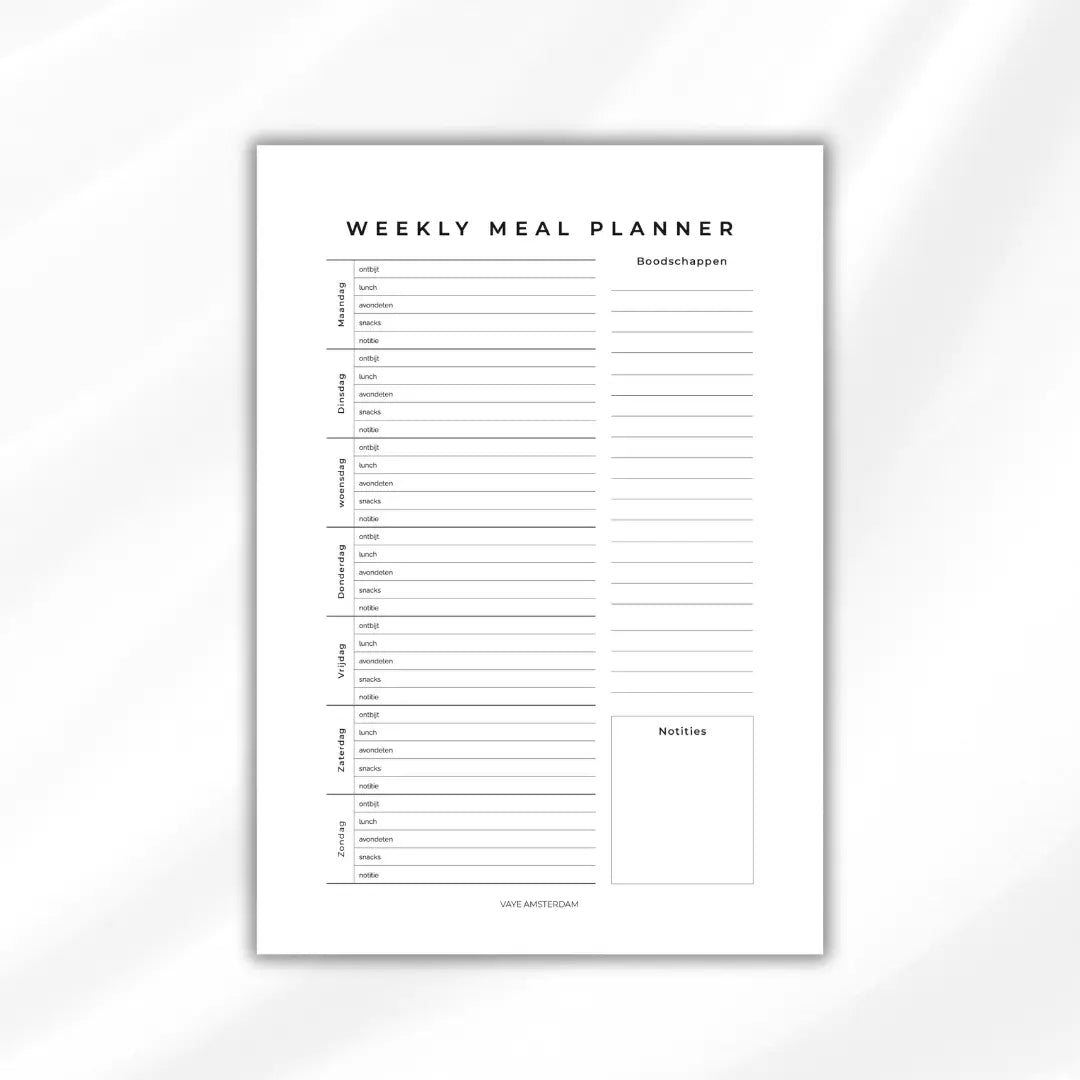 Weekly meal planner - digital download Vaye Amsterdam