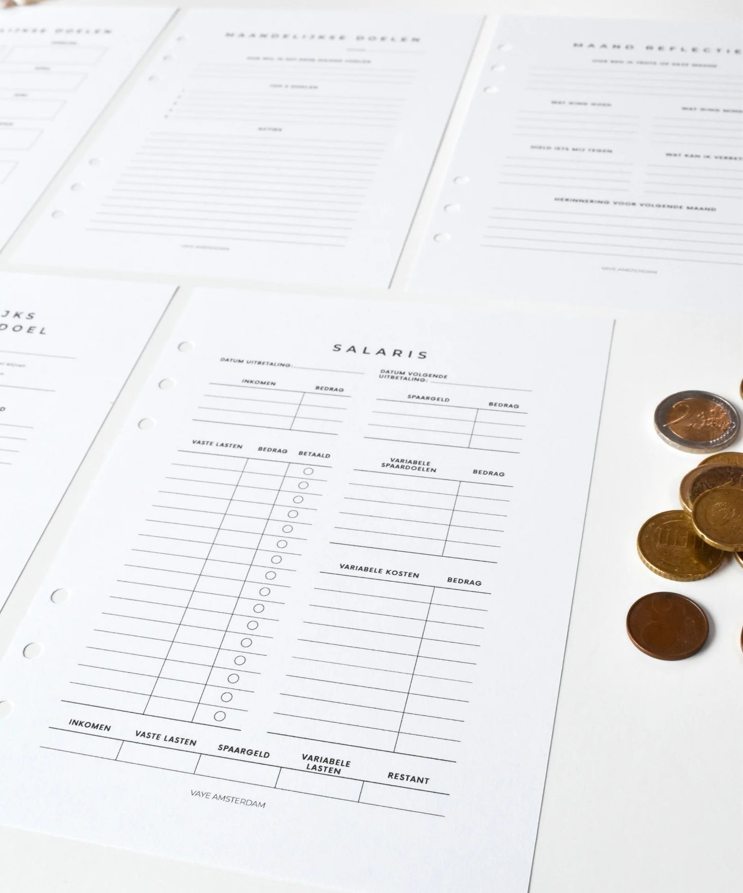 Salaris planner in A5 formaat voor inkomen, uitgaven en spaargeld.