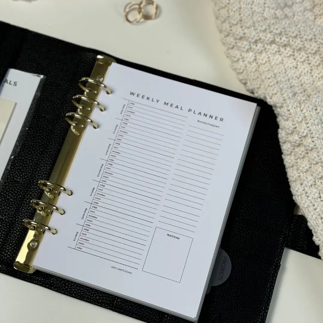 Wekelijkse meal planner waarbij alle maaltijden gepland kunnen worden in A5.