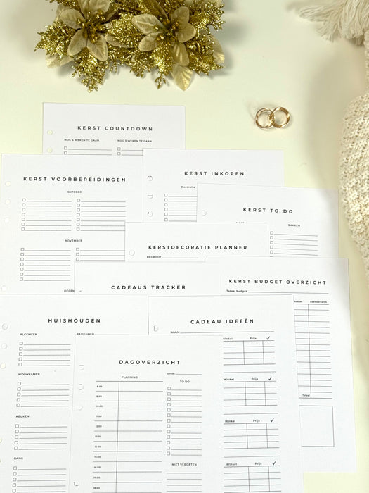 Kerst planner bundel met verschillende inserts als kerst coundown, kerstbudget, cadeau ideeen, kerst to do